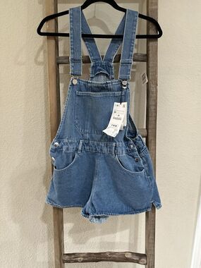 Zara Women’s Denim Short Overall Medium Blue